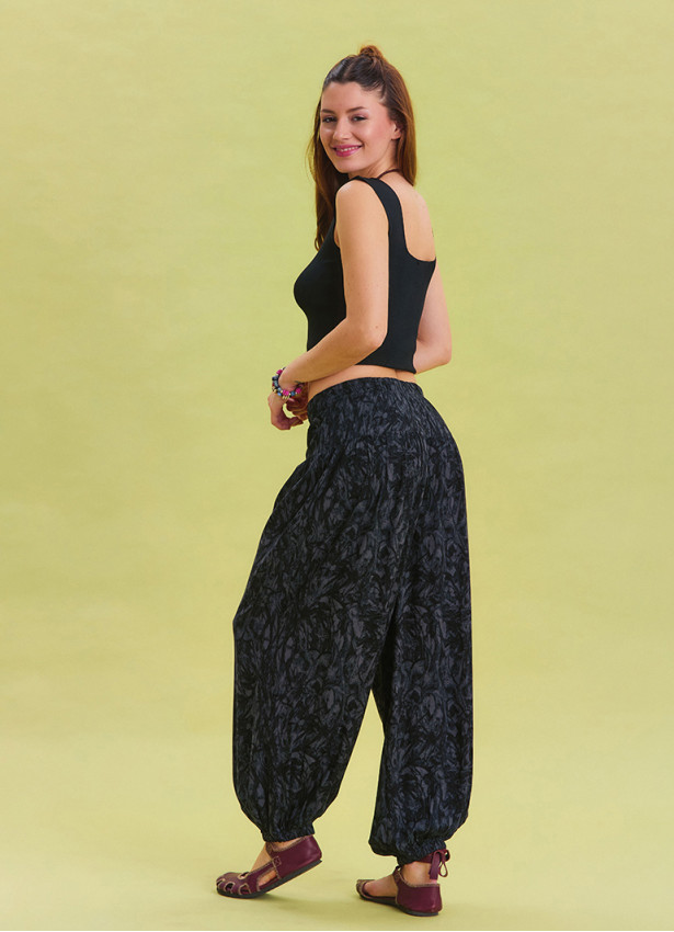 Elastic Waist Lace Detailed Anthracite Viscose Trousers 4539